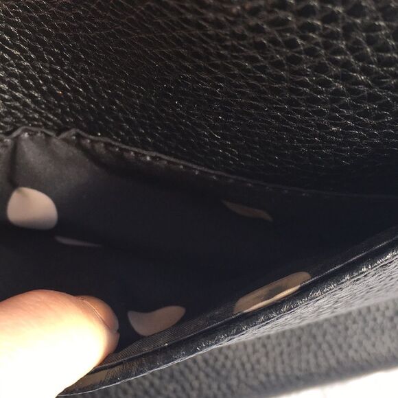 Anne Klein black faux leather bag/ tote bag with polka dot lining - Picture 11 of 15